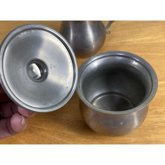 Vtg WEB Pewter 3-inch Creamer & Covered Sugar Serving Set #1137 Rustic Elegance - Picture 8 of 16